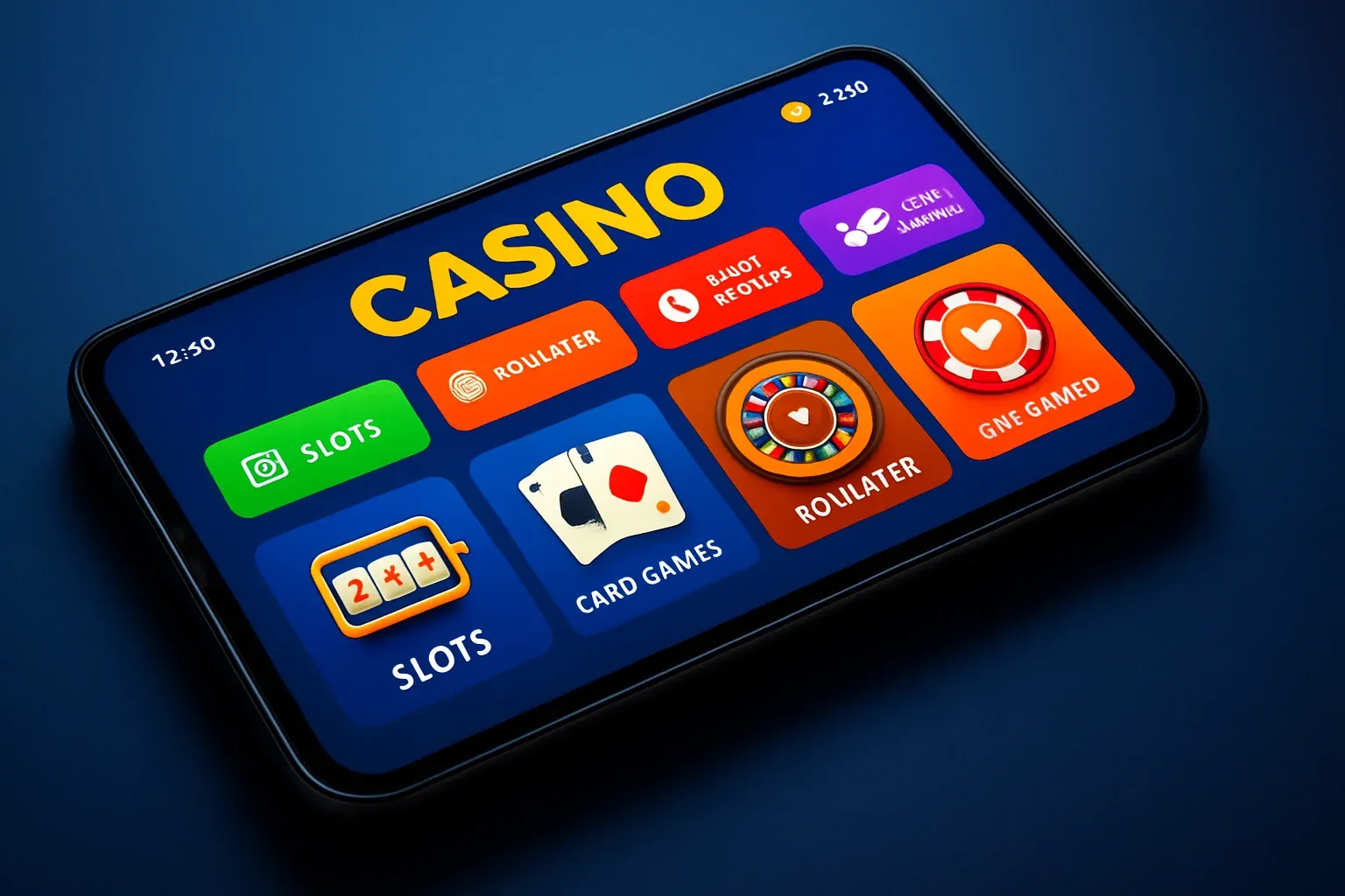 Android smartphone mockup showing casino mobile app game lobby interface